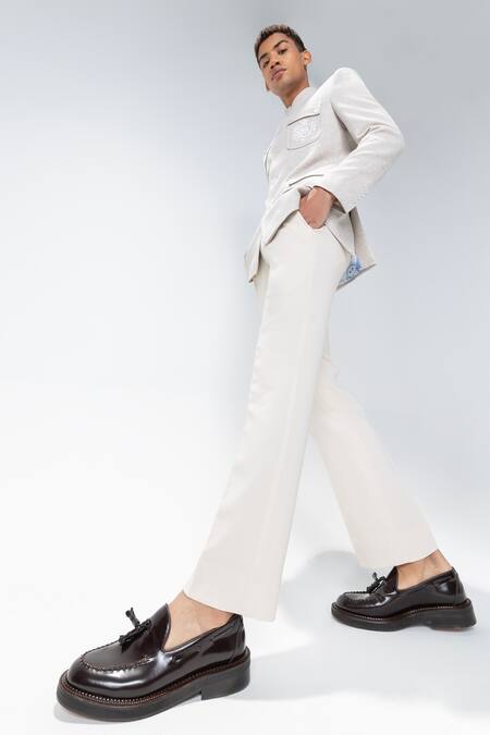 Amit Arora_Embroidery Fawn Textured Bandhgala _Online_at_Aza_Fashions