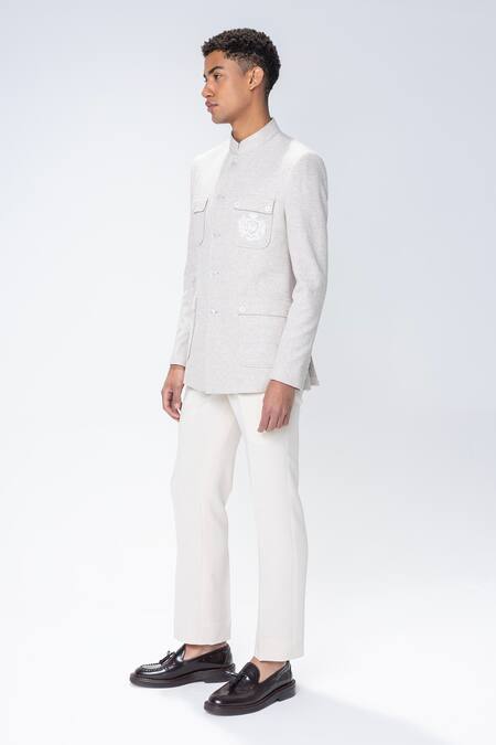 Buy_Amit Arora_Embroidery Fawn Textured Bandhgala _Online_at_Aza_Fashions