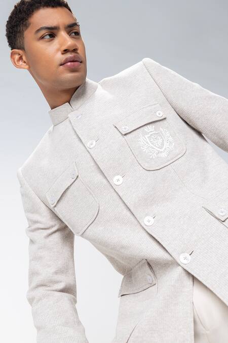 Shop_Amit Arora_Embroidery Fawn Textured Bandhgala _Online_at_Aza_Fashions