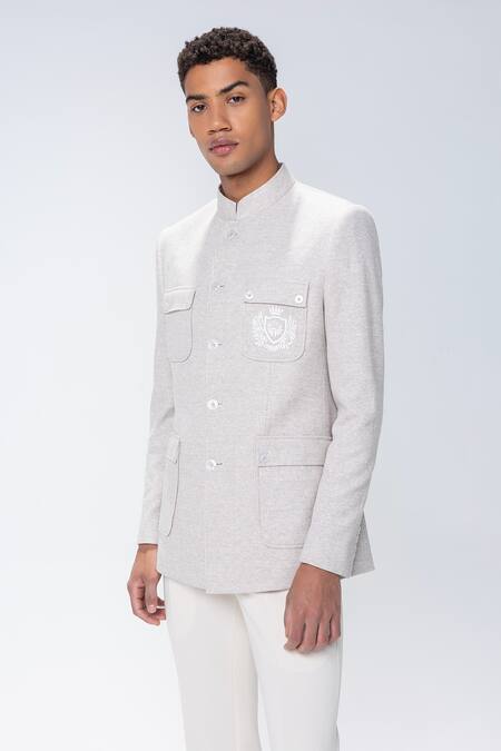 Buy_Amit Arora_Embroidery Fawn Textured Bandhgala 