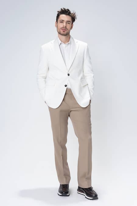Amit Arora_White Knit Single Breasted Blazer _Online_at_Aza_Fashions