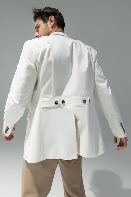 Shop_Amit Arora_White Knit Single Breasted Blazer _Online_at_Aza_Fashions