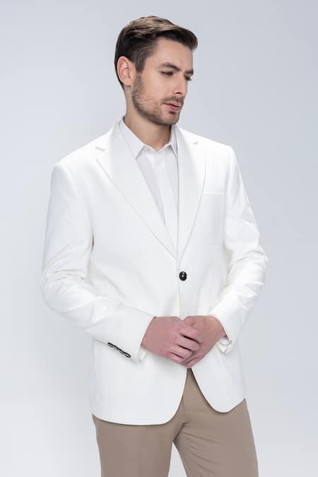 Amit Arora_White Knit Single Breasted Blazer _at_Aza_Fashions