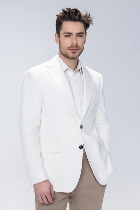 Buy_Amit Arora_White Knit Single Breasted Blazer 