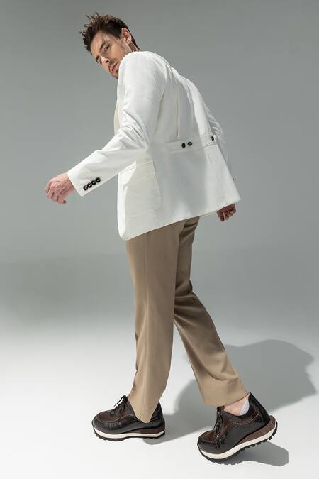 Shop_Amit Arora_White Knit Single Breasted Blazer 
