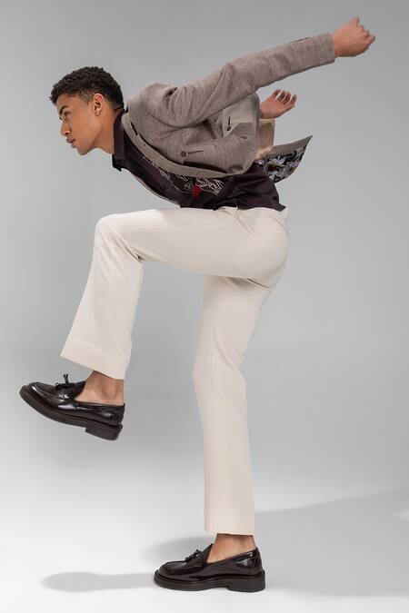 Amit Arora_Beige Kota Doria Textured Single Breasted Blazer _Online_at_Aza_Fashions