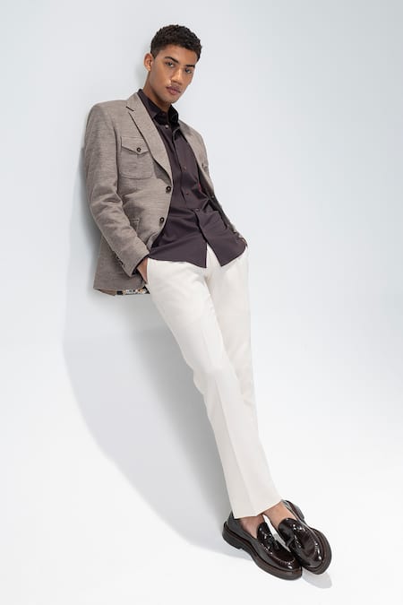 Buy_Amit Arora_Beige Kota Doria Textured Single Breasted Blazer _Online_at_Aza_Fashions