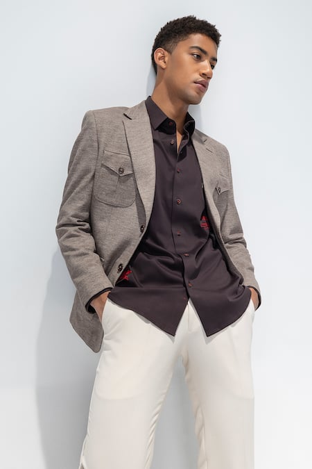 Shop_Amit Arora_Beige Kota Doria Textured Single Breasted Blazer _Online_at_Aza_Fashions