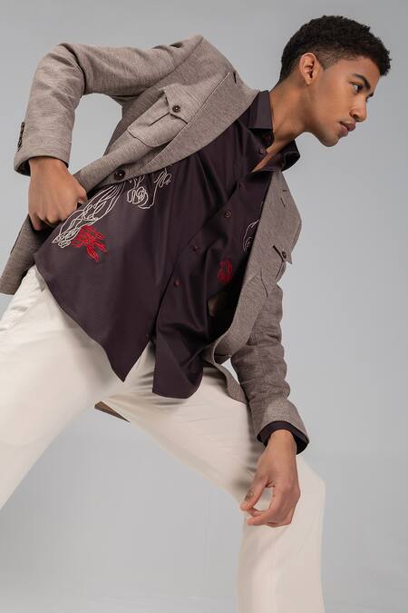 Buy_Amit Arora_Beige Kota Doria Textured Single Breasted Blazer 