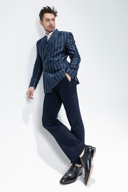 Shop_Amit Arora_Navy Blue Striped Double Breasted Blazer _Online_at_Aza_Fashions