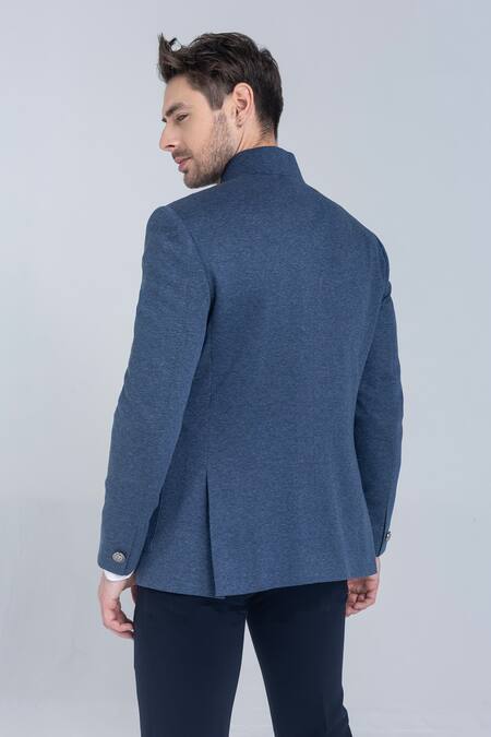 Shop Amit Arora Blue Buckles Medium Textured Bandhgala at Aza Fashions Shop_Amit Arora_Blue Buckles Medium Textured Bandhgala_at_Aza_Fashions