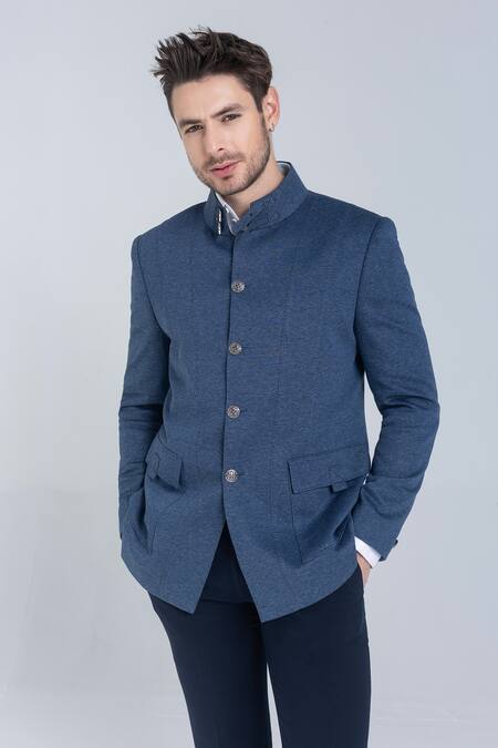 Buy Amit Arora Blue Buckles Medium Textured Bandhgala Online at Aza Fashions Buy_Amit Arora_Blue Buckles Medium Textured Bandhgala_Online_at_Aza_Fashions