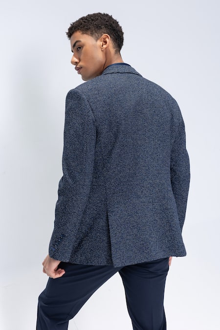 Amit Arora Navy Blue Textured Peak Collar Blazer 