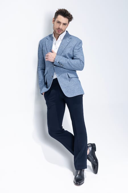 Amit Arora_Blue Medium Textured Blazer _Online_at_Aza_Fashions