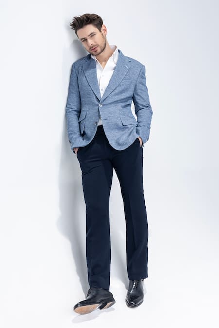 Buy_Amit Arora_Blue Medium Textured Blazer _Online_at_Aza_Fashions