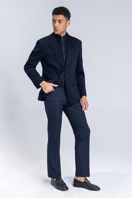 Amit Arora_Navy Blue 2 Button Blazer _Online_at_Aza_Fashions