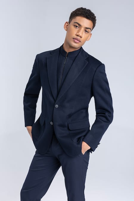 Buy_Amit Arora_Navy Blue 2 Button Blazer _Online_at_Aza_Fashions