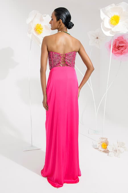 Muskan Aggarwal Fushcia Pink Embroidered Skirt Set 