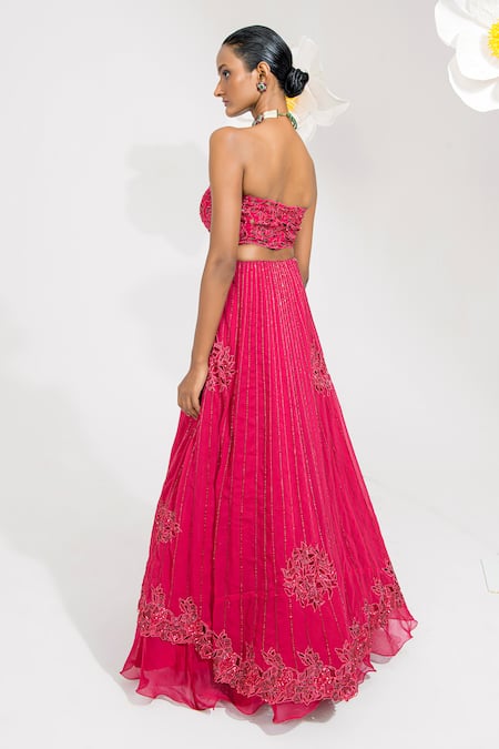 Muskan Aggarwal Rose Red Fusion Lehenga Set 