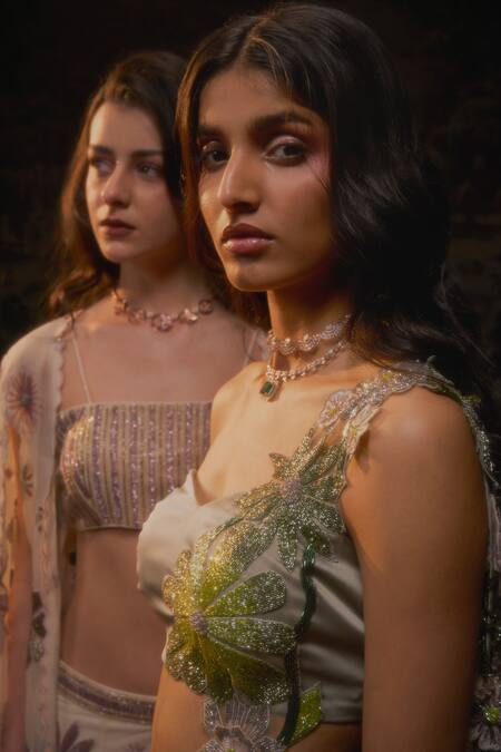 Muskan Aggarwal Green Satin, Net Beads, Embroidery Sage Saree Gown Online at Aza Fashions Muskan Aggarwal_Green Satin, Net Beads, Embroidery Sage Saree Gown_Online_at_Aza_Fashions