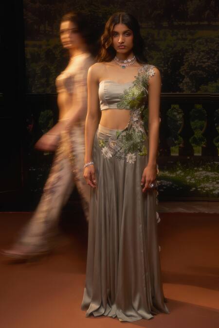 Muskan Aggarwal Green Satin, Net Beads, Embroidery Sage Saree Gown at Aza Fashions Muskan Aggarwal_Green Satin, Net Beads, Embroidery Sage Saree Gown_at_Aza_Fashions