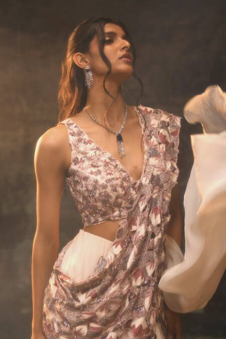 Buy Muskan Aggarwal Ivory Organza Pearls, Cut Moonlit Pre-draped Saree With Blouse Online at Aza Fashions Buy_Muskan Aggarwal_Ivory Organza Pearls, Cut Moonlit Pre-draped Saree With Blouse_Online_at_Aza_Fashions