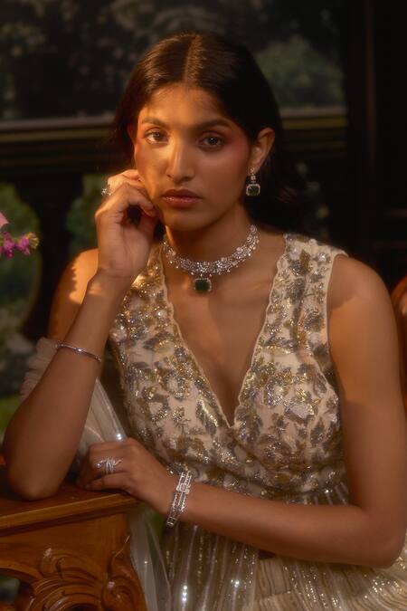 Muskan Aggarwal_Ivory Organza, Net Sequins, Cut Work Moonlit Embroidered Kurta Sharara Set_Online_at_Aza_Fashions