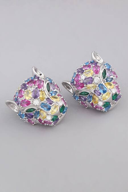 Modarta Multi Color Diamonds, Stones Tiger Shaped Stud Earrings Online at Aza Fashions Modarta_Multi Color Diamonds, Stones Tiger Shaped Stud Earrings_Online_at_Aza_Fashions