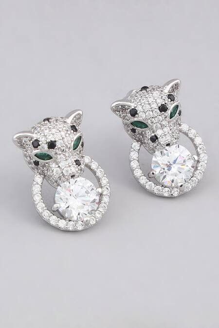 Modarta_Silver Plated Imitation Diamonds Studded Tiger Earrings _Online_at_Aza_Fashions