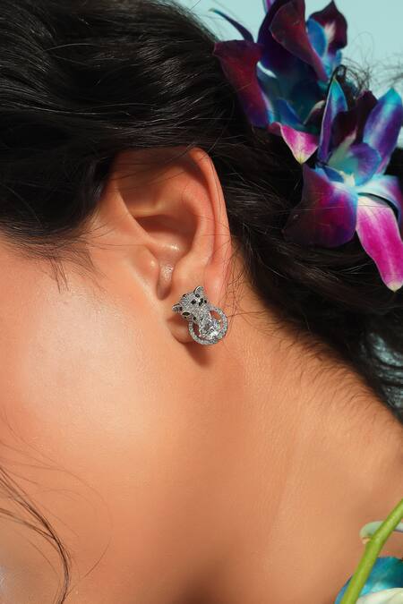 Buy_Modarta_Silver Plated Imitation Diamonds Studded Tiger Earrings _Online_at_Aza_Fashions