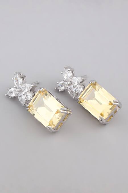 Modarta_Yellow Imitation Diamonds Sapphire Designer Earrings _Online_at_Aza_Fashions