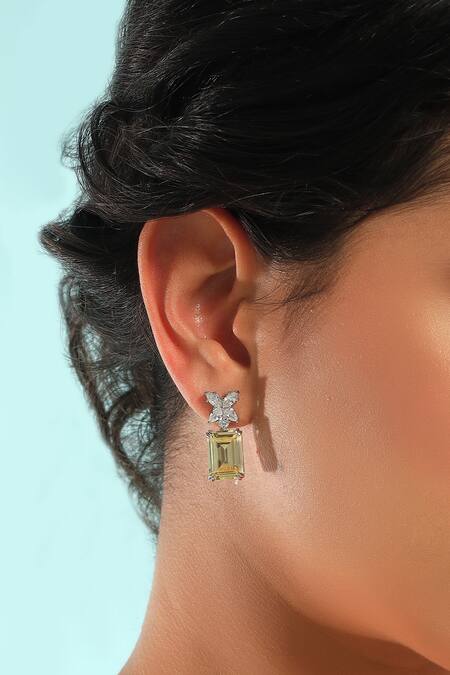 Buy_Modarta_Yellow Imitation Diamonds Sapphire Designer Earrings _Online_at_Aza_Fashions