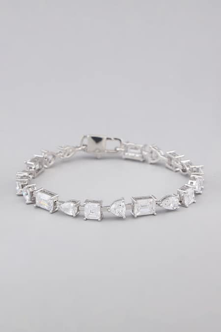 Buy_Modarta_Silver Plated Imitation Diamonds Solitaire Tennis Bracelet _Online_at_Aza_Fashions