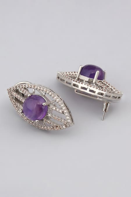 Shop_Modarta_Silver Plated Crystals, Stones Multi-color Evil Eye Statement Necklace Set _Online_at_Aza_Fashions