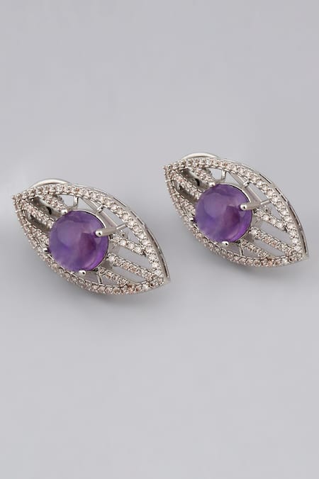 Modarta_Silver Plated Crystals, Stones Multi-color Evil Eye Statement Necklace Set _at_Aza_Fashions