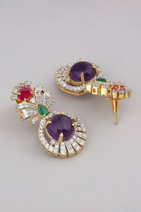 Buy_Modarta_Multi Color Rhinestones Multi-color Amethyst Gemstone Necklace Set _Online_at_Aza_Fashions