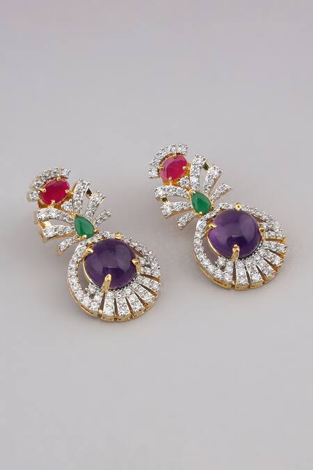 Shop_Modarta_Multi Color Rhinestones Multi-color Amethyst Gemstone Necklace Set _Online_at_Aza_Fashions