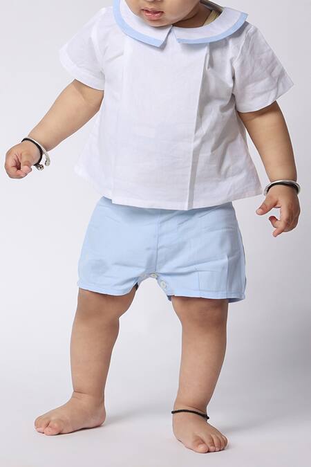 Petite Pomme White Linen, Cotton Boys Shirt And Shorts Set at Aza Fashions Petite Pomme_White Linen, Cotton Boys Shirt And Shorts Set _at_Aza_Fashions