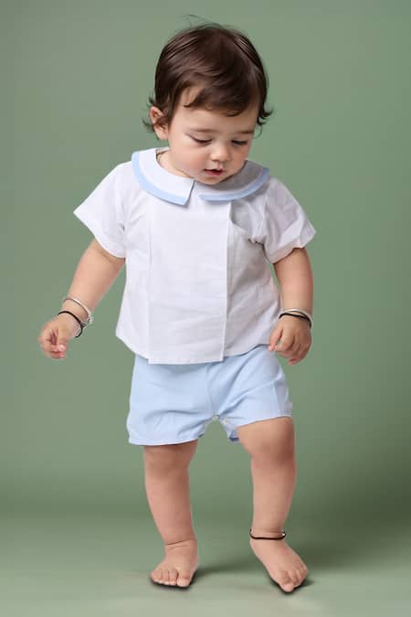 Buy Petite Pomme White Linen, Cotton Boys Shirt And Shorts Set Buy_Petite Pomme_White Linen, Cotton Boys Shirt And Shorts Set