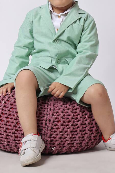 Petite Pomme_Green Linen Shirt And Shorts Set _Online_at_Aza_Fashions
