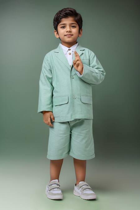 Buy_Petite Pomme_Green Linen Shirt And Shorts Set _Online_at_Aza_Fashions