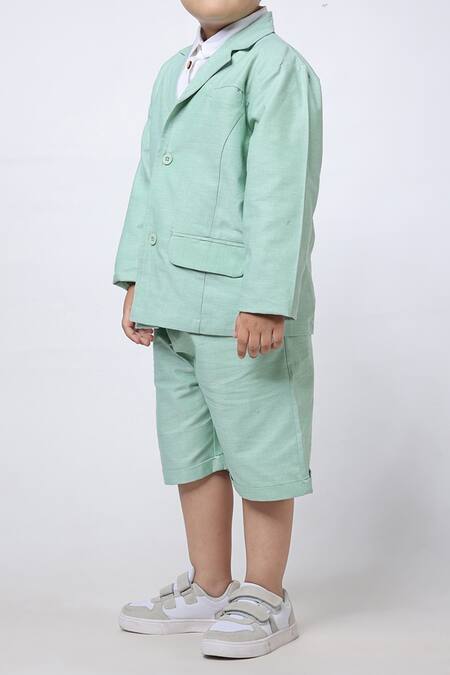 Petite Pomme_Green Linen Shirt And Shorts Set _at_Aza_Fashions
