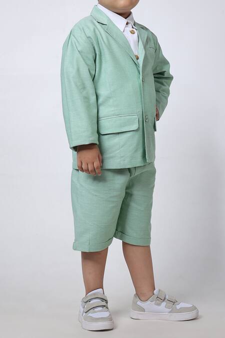 Buy_Petite Pomme_Green Linen Shirt And Shorts Set 