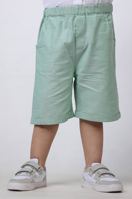 Shop_Petite Pomme_Green Linen Shirt And Shorts Set 