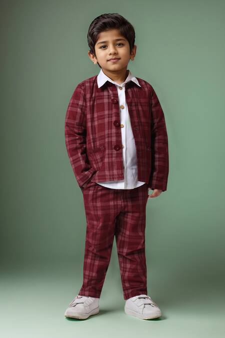 Petite Pomme_Maroon Corduroy Boys Suit Set _Online_at_Aza_Fashions