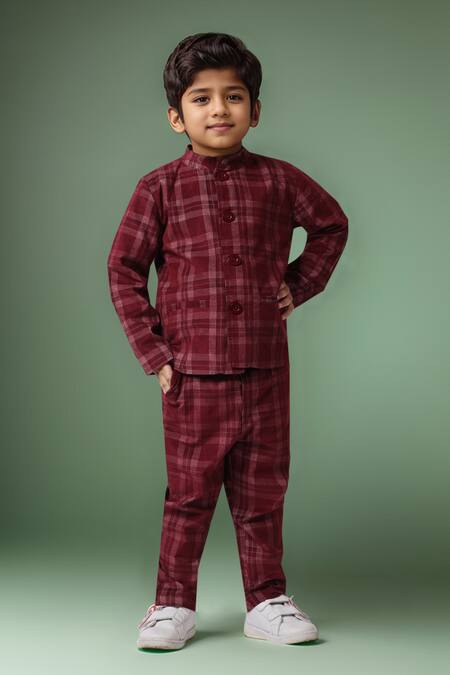 Buy_Petite Pomme_Maroon Corduroy Boys Suit Set _Online_at_Aza_Fashions