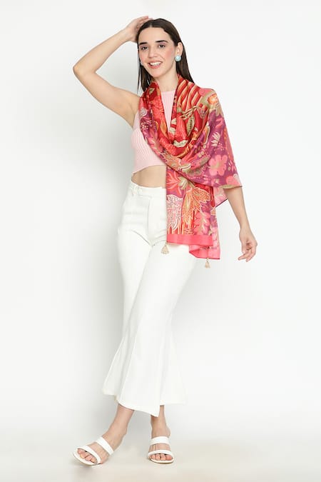 Shingora Floral Printed Silk Stole 