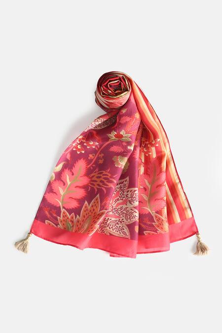 Shingora Maroon Floral Printed Silk Stole Online at Aza Fashions Shingora_Maroon Floral Printed Silk Stole _Online_at_Aza_Fashions