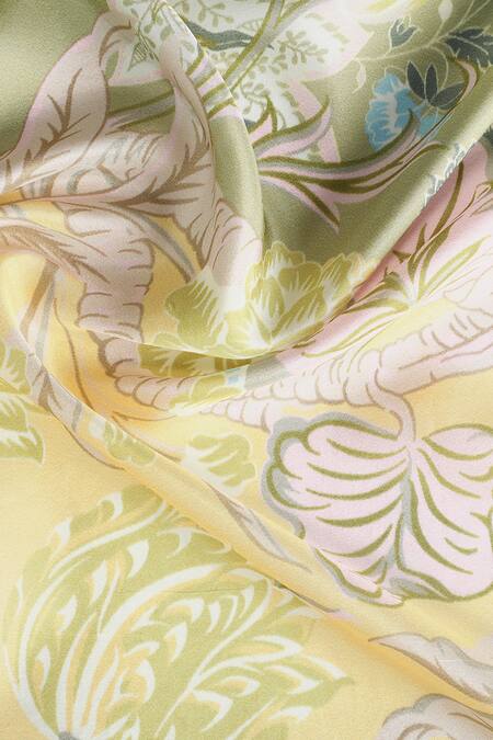 Shop_Shingora_Yellow Printed Silk Stole In And Green _Online_at_Aza_Fashions