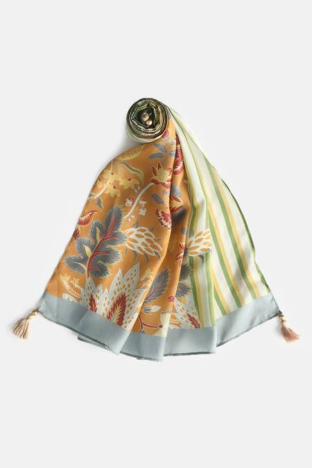 Shingora Green Floral Printed Silk Stole Online at Aza Fashions Shingora_Green Floral Printed Silk Stole _Online_at_Aza_Fashions